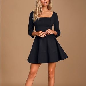 Black Three-Quarter Sleeve Skater Dress